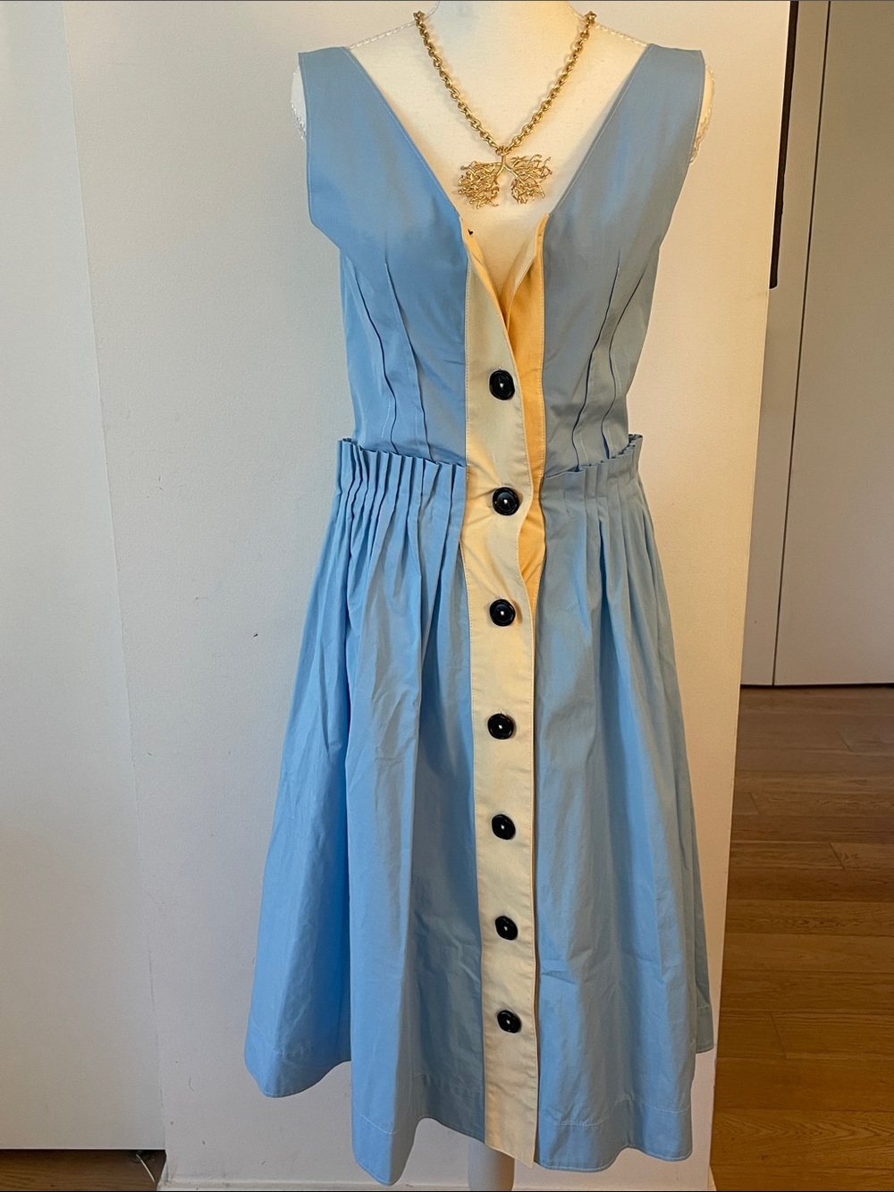 Marni Sky Blue Button Front Midi Dress Sleeveless Cotton Poplin EU M - Picture 3 of 10